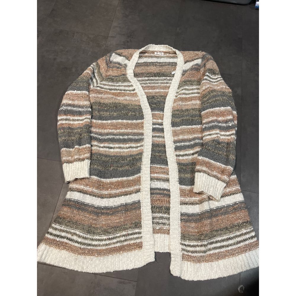 Westport Striped Knit Cardigan Sweater Cozy Earth Tones Open Front size 1X